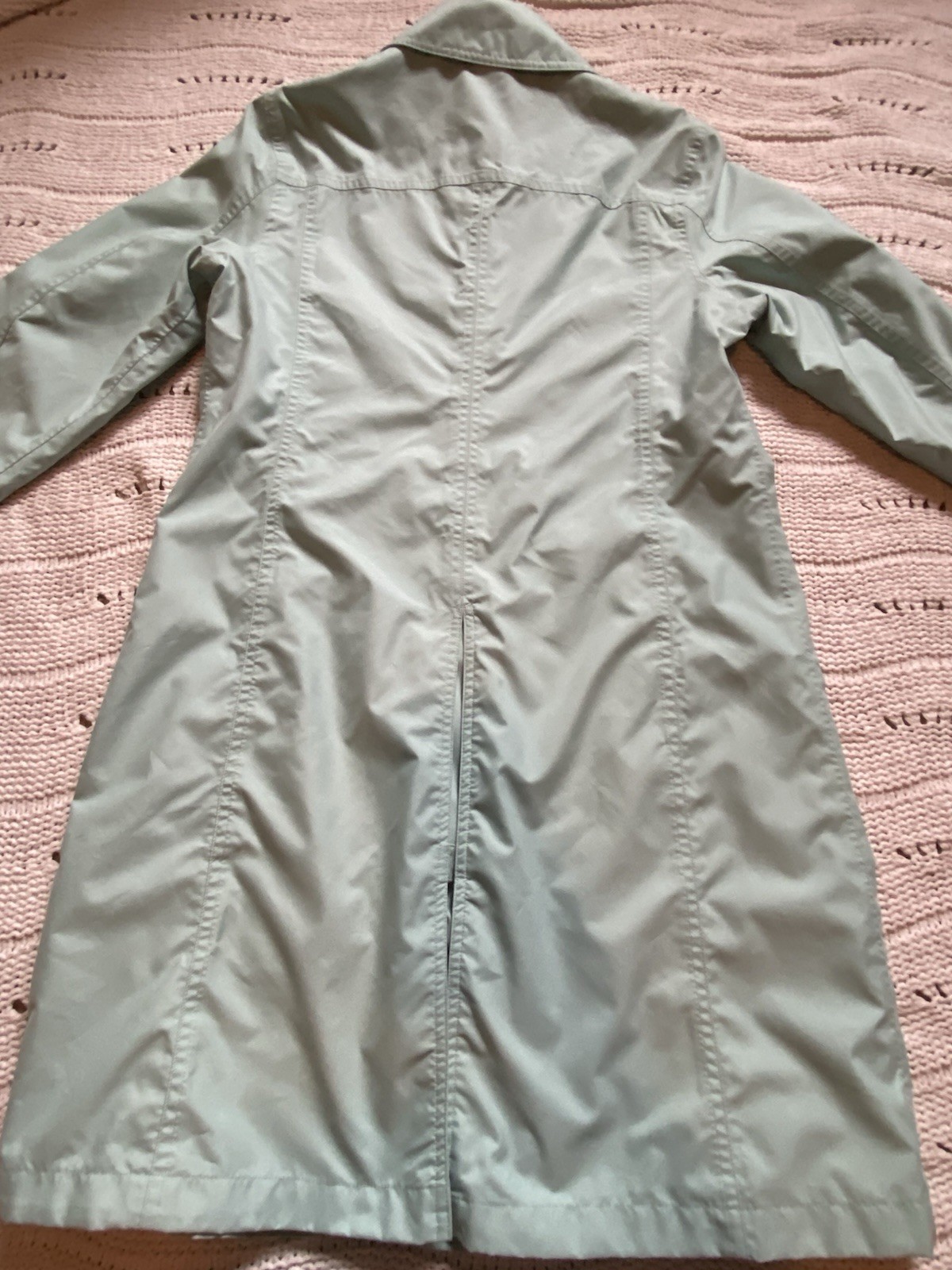 VTG Lands End Mint Green Lightweight Trench Coat Lined Button Up Women’s Medium