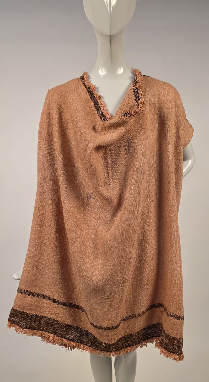 VINTAGE FILM COSTUME NUBBY LINEN NOMAD TUNIC TOP W FRINGE EDGES