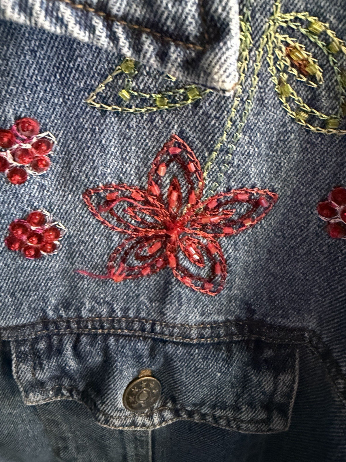 Vintage Jean Jacket Jane Ashley Size 3x 90s Blue Denim Embroidered Wildflowers