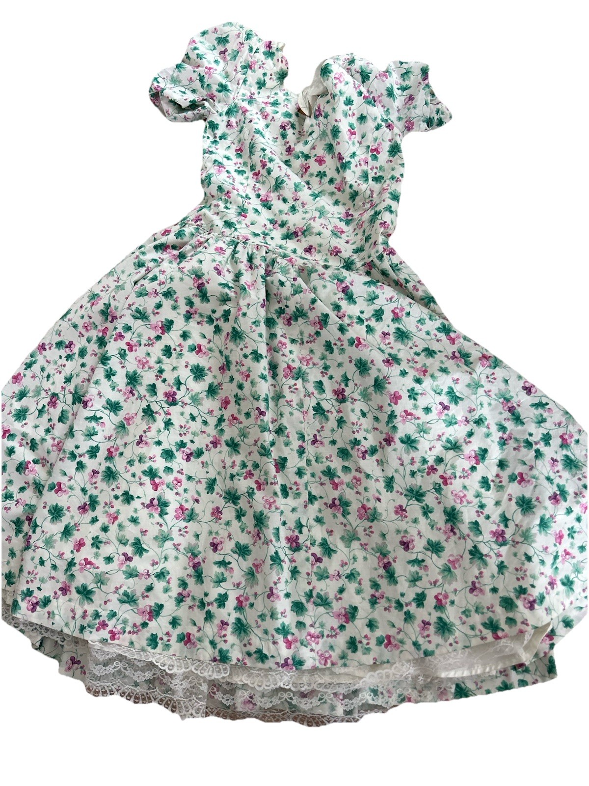Victorian Prairie Dress Puff Sleeve Bustle Back Ruffles Violet Violets M/L