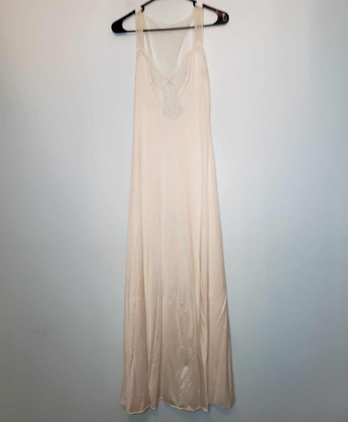 VTG Barbizon Womens S Nightgown Lingerie Deep V Lacy Elegant Semi Sheer Maxi