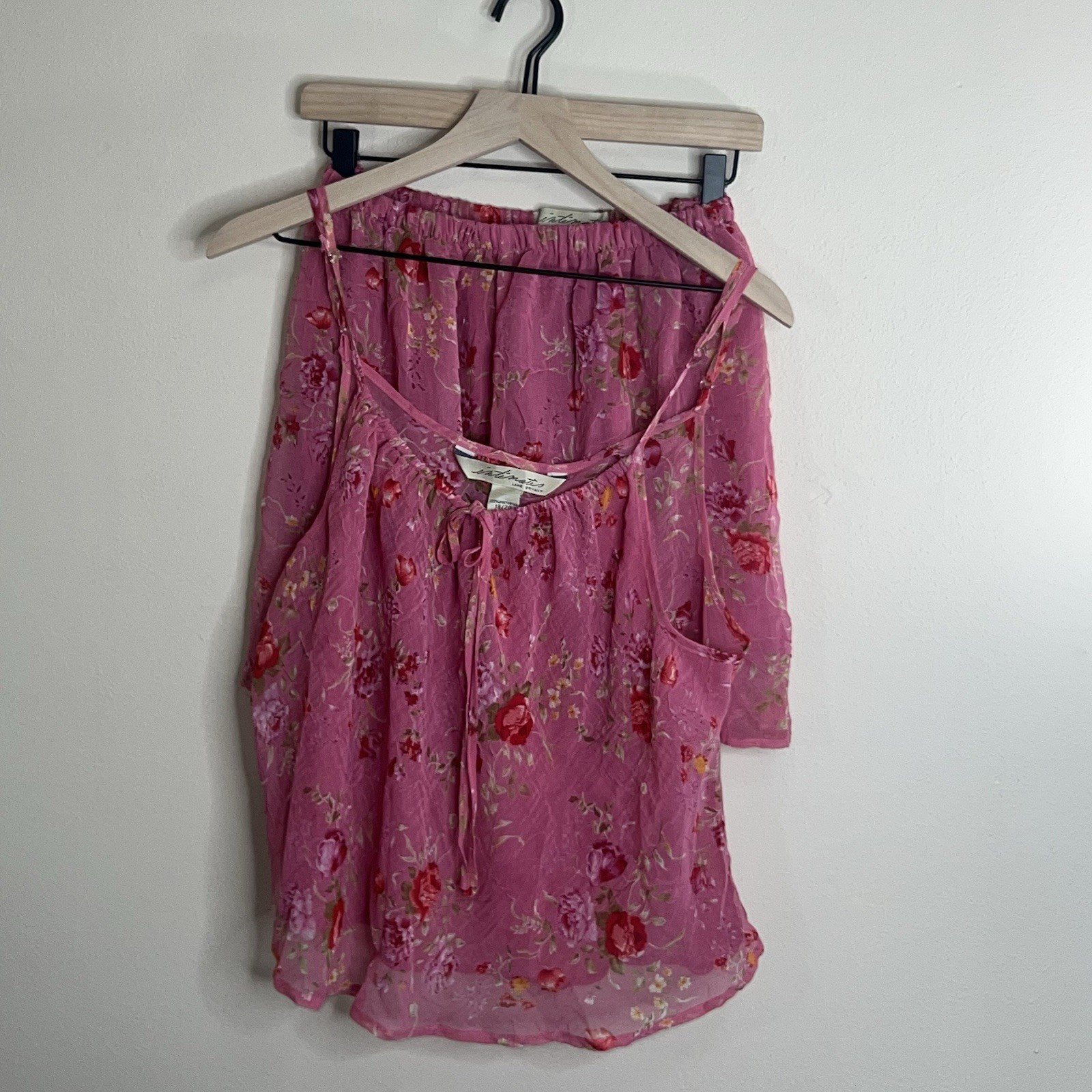 Vintage Lane Bryant Intimates 18/20 Pink Floral Chiffon Pajama Set Cami Shorts