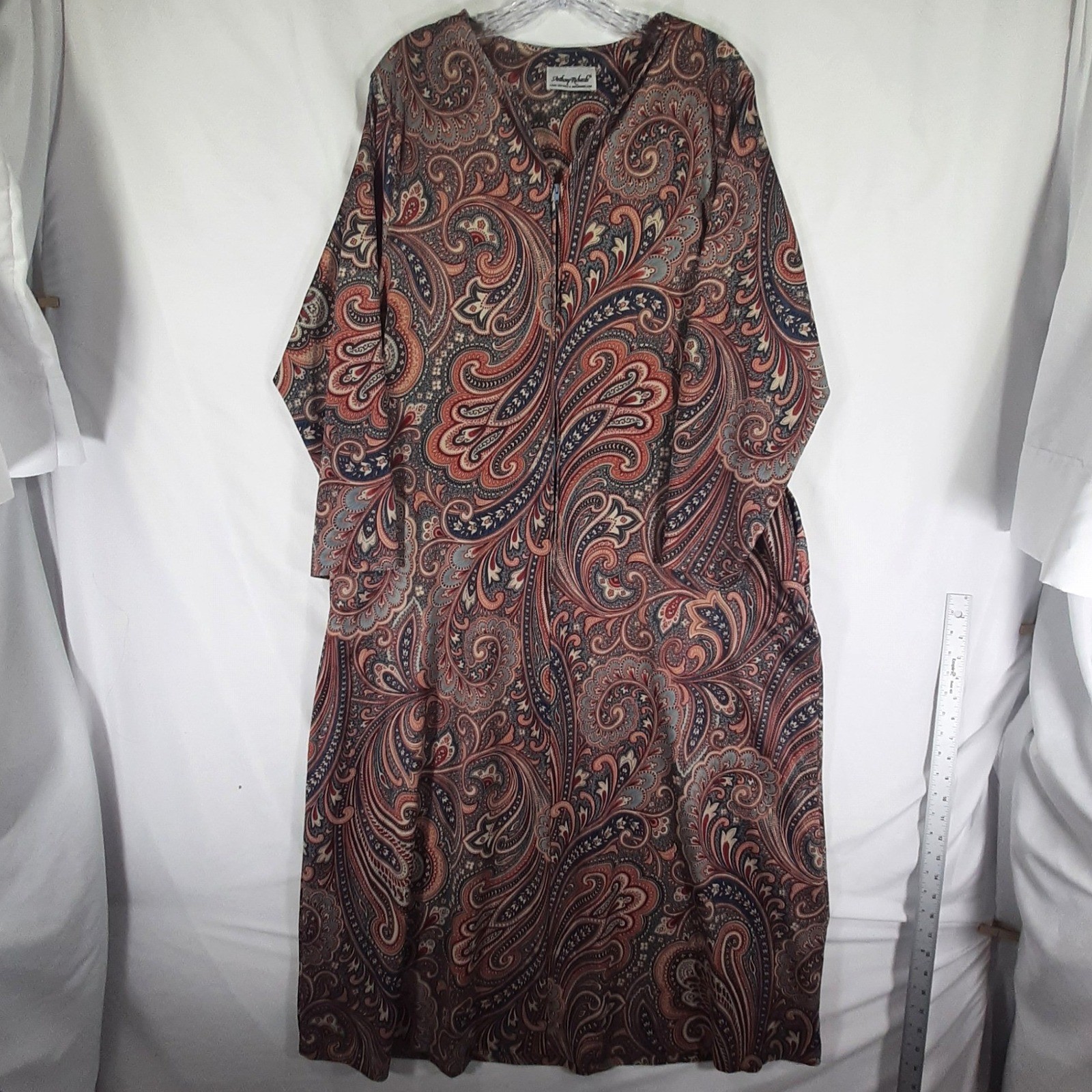 Anthony Richards Vintage Paisley Housecoat Lounger Zip Front Robe Pockets 49in
