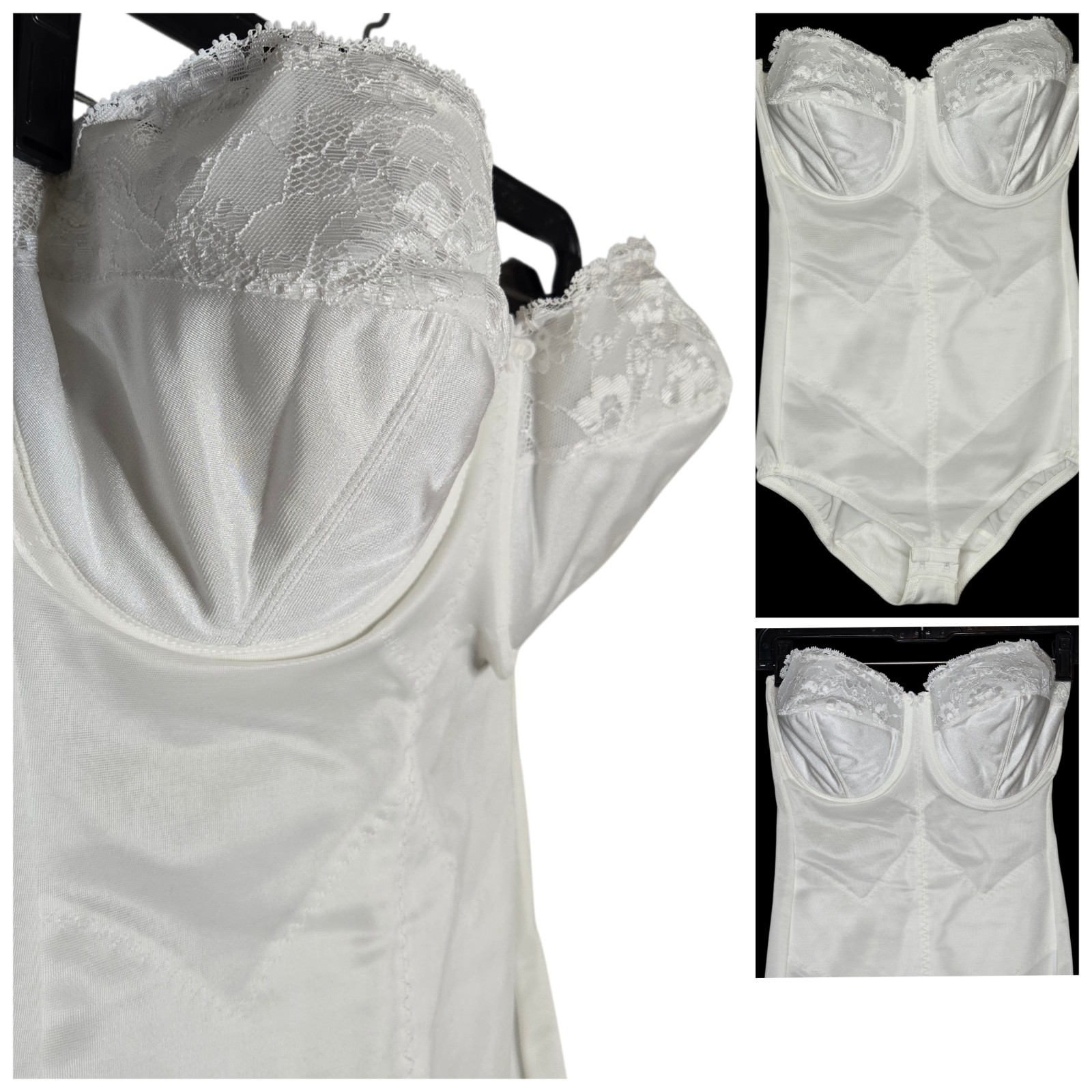 VTG Glamorise Body Shaper Girdle 36D White Strapless Underwire Crotch Hook Lace