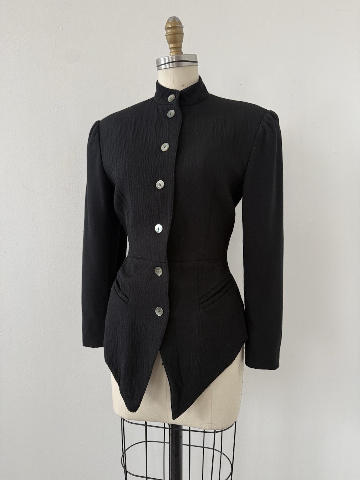 80s Avant Garde Paris Designer Premonville Dewavrin Fitted Wool Tailcoat Jacket
