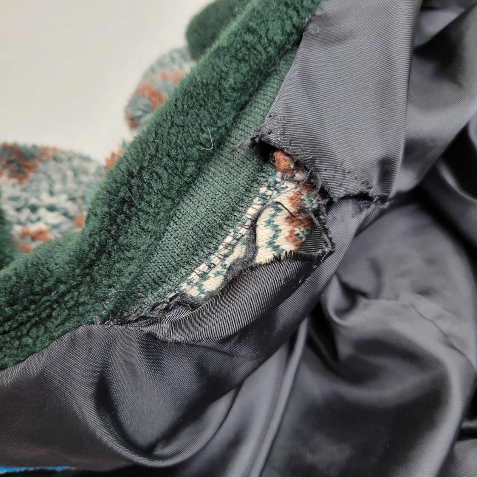 DENALI Fleece Jacket Full Zip Green Geometric Mountain Trees Nature Size Large