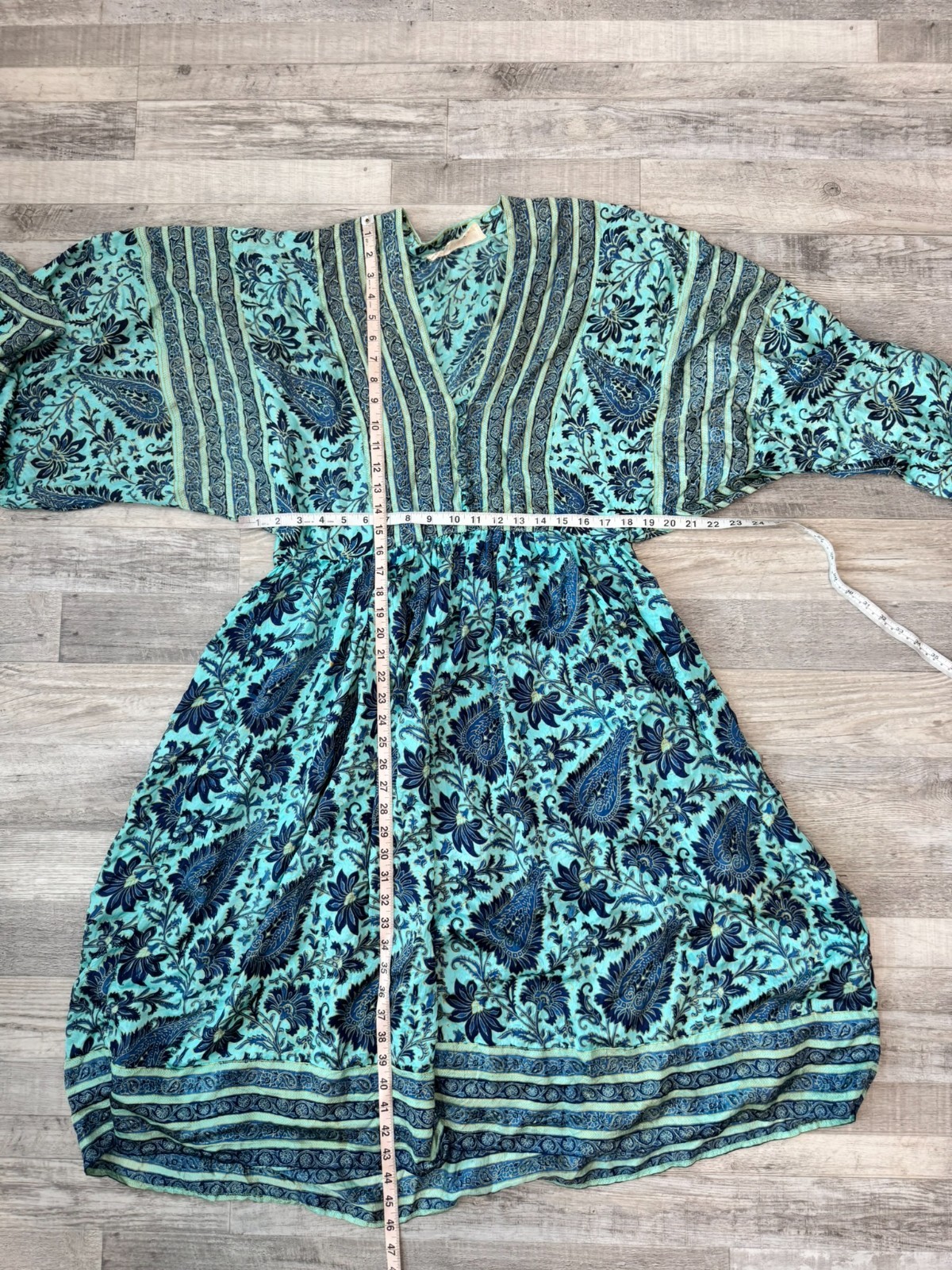 Judith Ann Heiser Egan Vintage Blue India Silk Boho Dress Size Medium 1970s F38