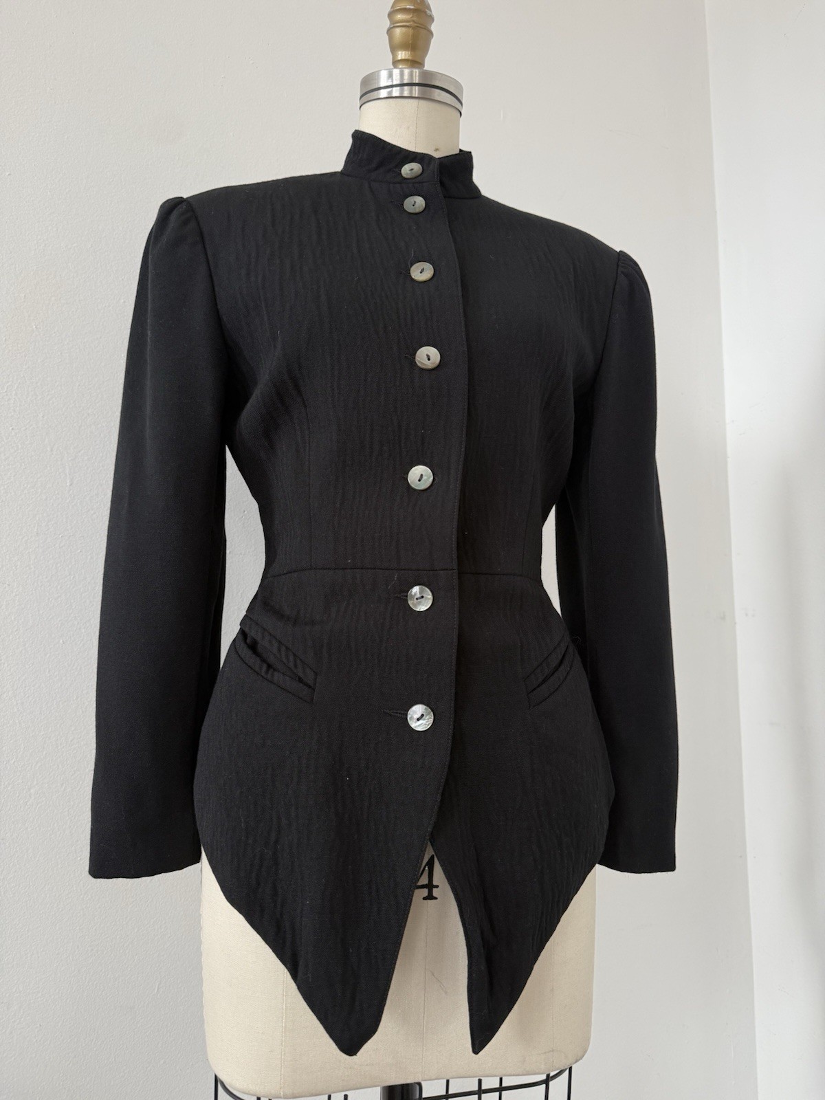 80s Avant Garde Paris Designer Premonville Dewavrin Fitted Wool Tailcoat Jacket