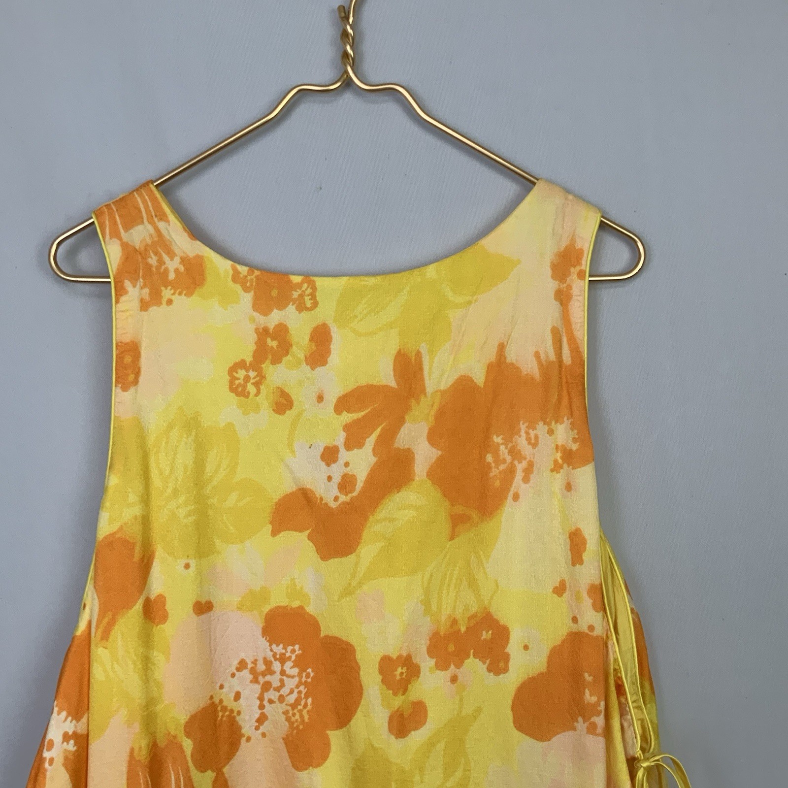 Vintage Sears At Home Wear Yellow Floral Lounger House Coat Apron Kaftan Dress