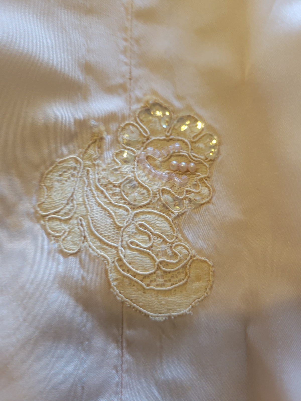 BEAUTIFUL HANDMADE 1920S 1930S NUDE BLUSH BEADED LACE WEDDING DRESS MUST SEE !