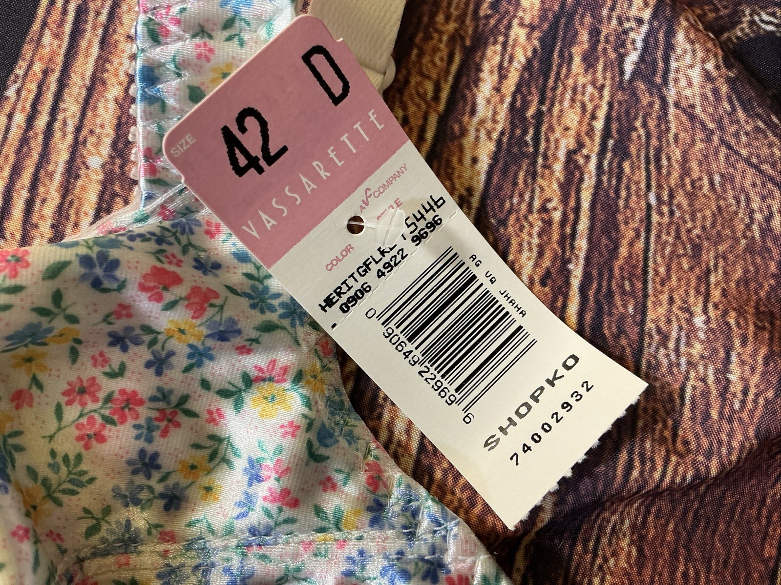 NWT Vintage Vassarette Floral Second Skin Satin Underwire Bra 42D