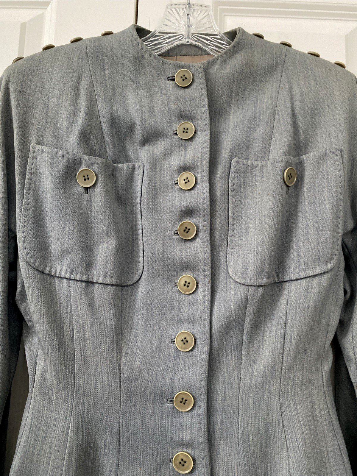 1940s Vtg Swansdown Gray Wool 2 Pc Suit Button Jacket & Skirt Nipped Waist OOAK