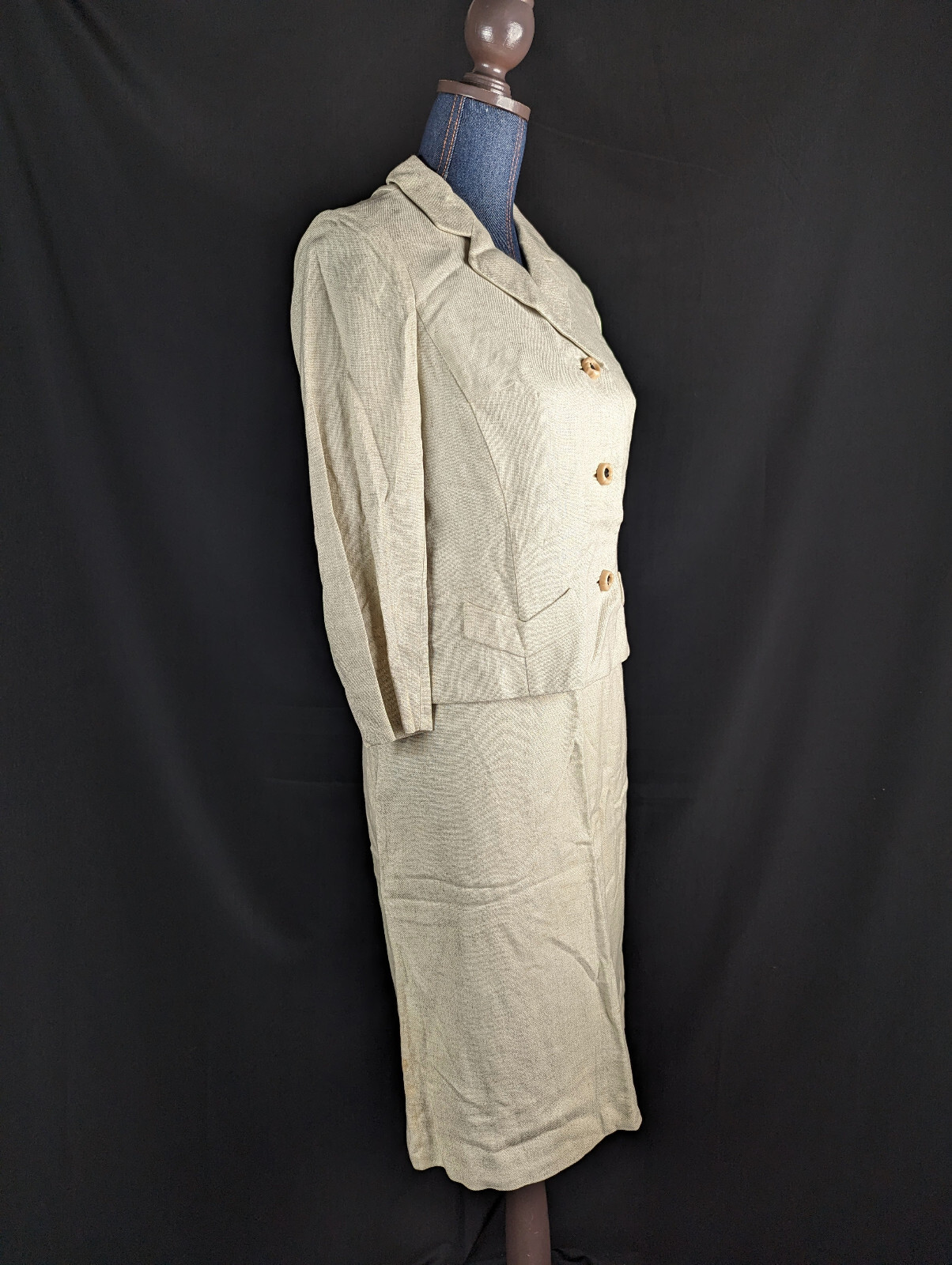 Vintage 1960s Womens Dress Skirt Suit Set Size 4 Fitted Jacket Blazer Ivory