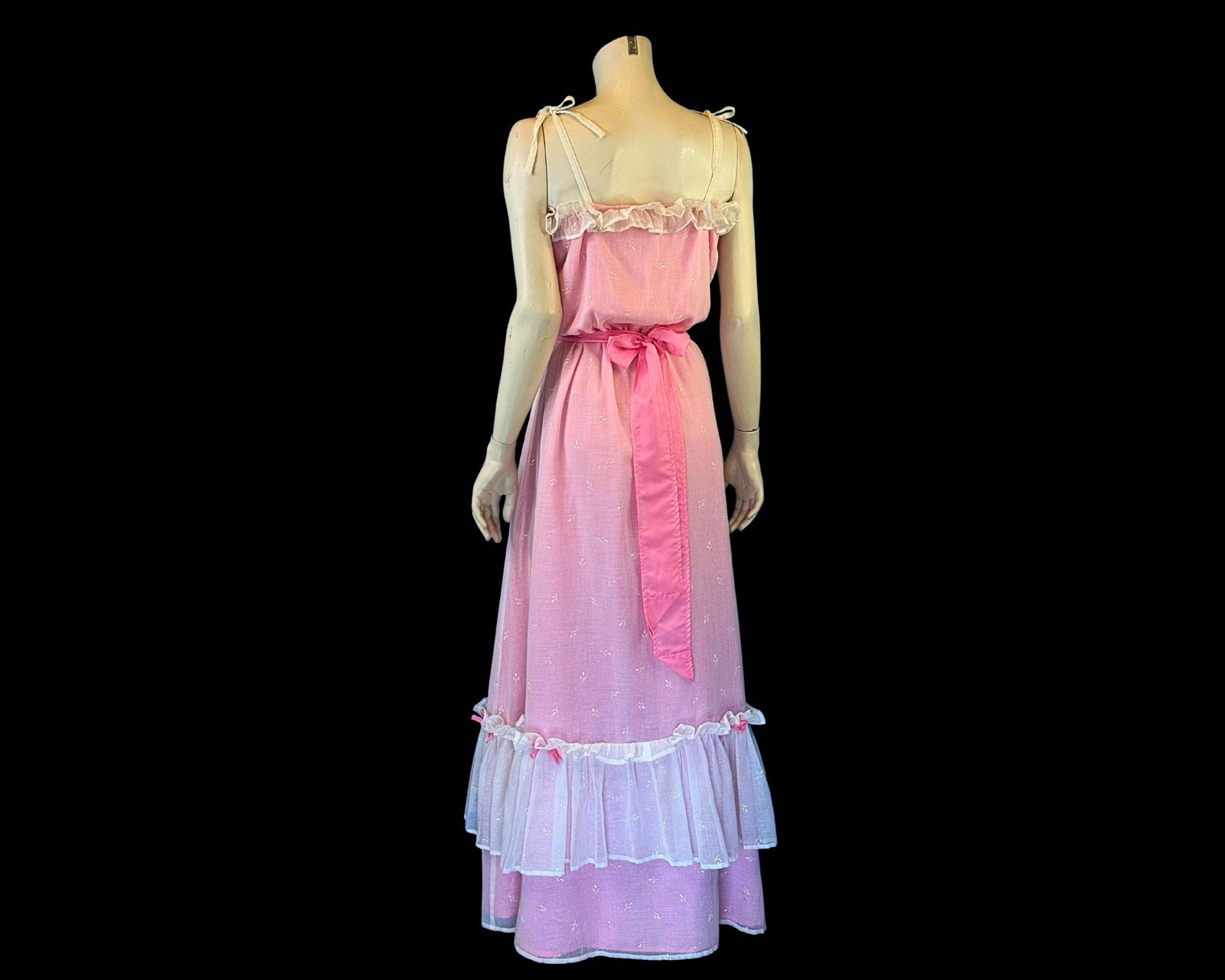 1970s Pink Prairie Ruffle Maxi Sundress | Romantic Cottagecore | XS S