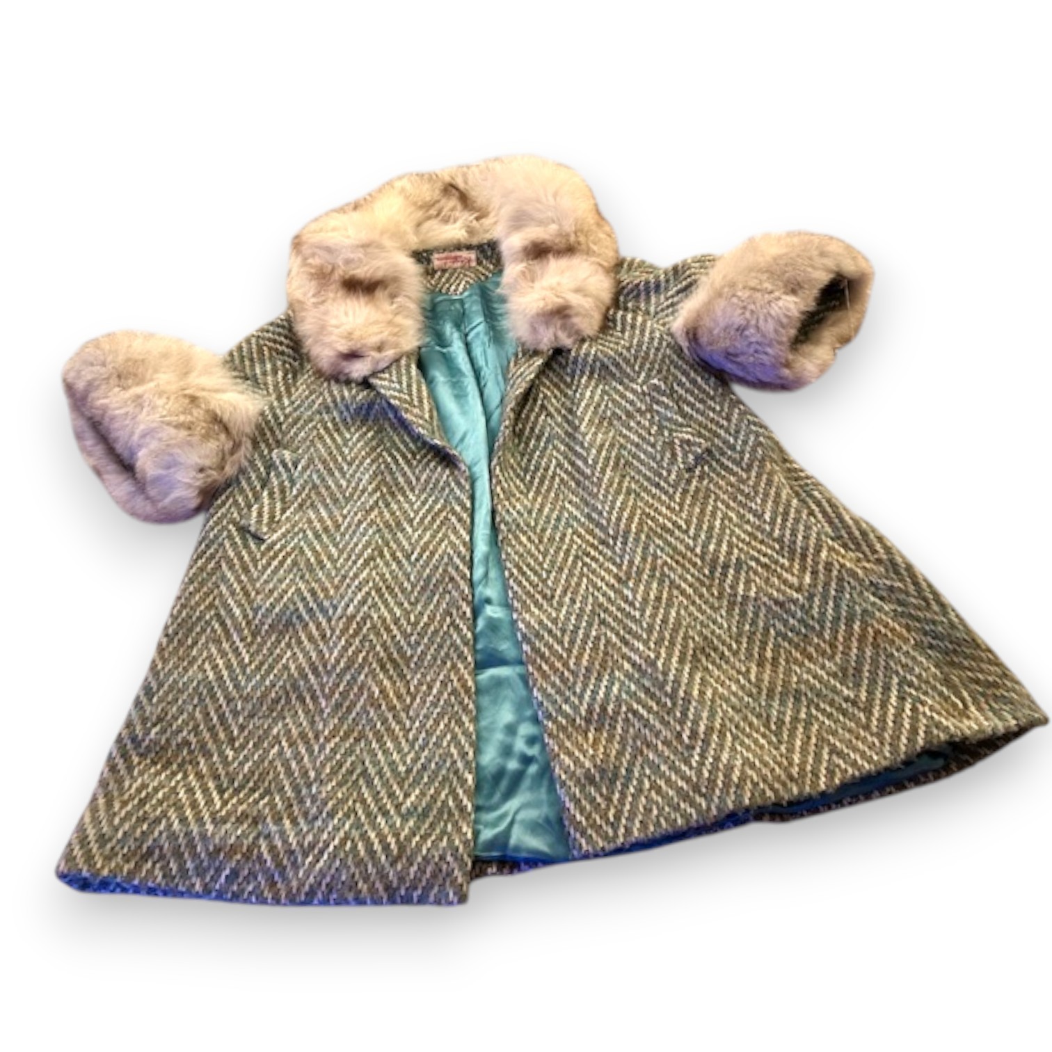 MCM 60s Couture Quality Imported Wool & Fox Fur Trim Swing Coat Hollywood Glam