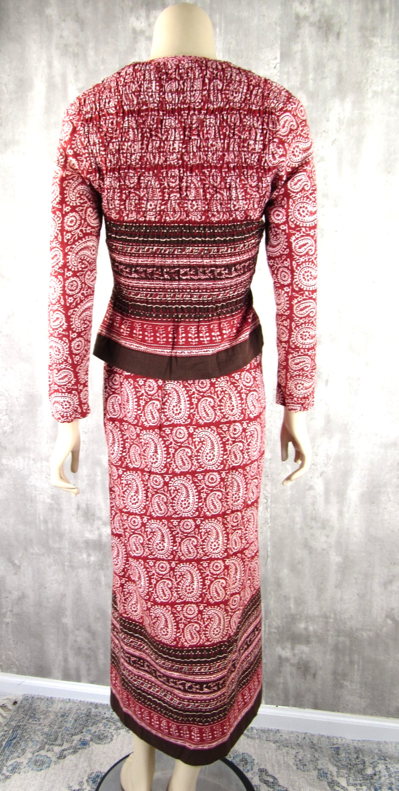 Vintage 70s Bonwit Teller 2pc India Hand Block Cotton Top Wrap Skirt Small