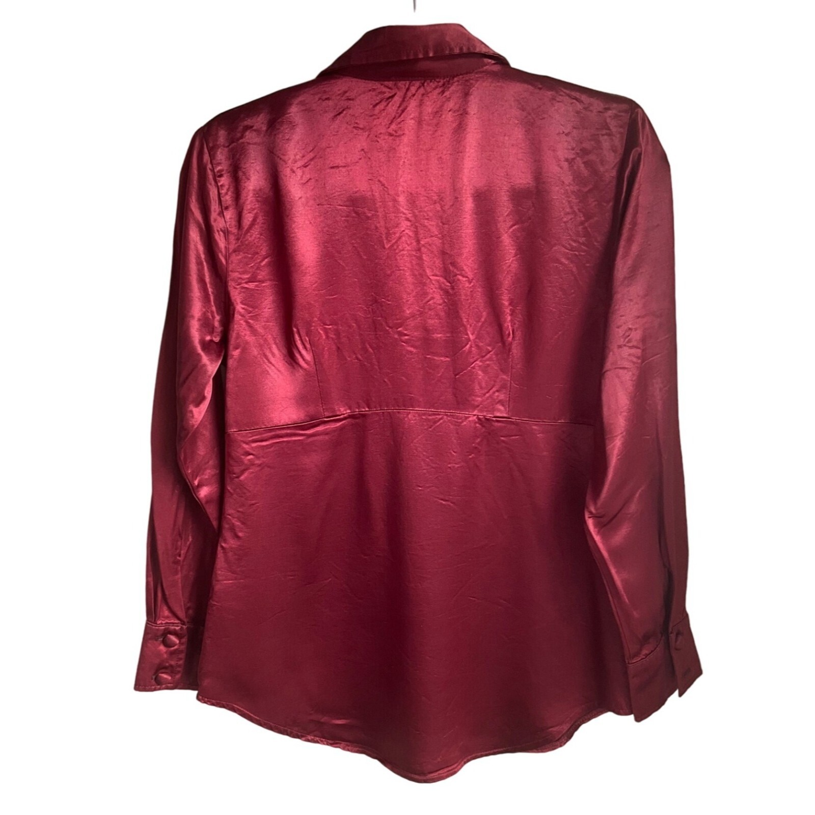 Vintage Finesse Small/Med Button Down Baby doll shirt Burgundy Collar Y2K Satin