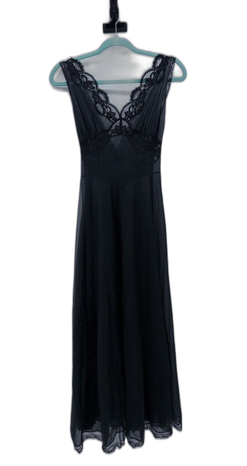 Vintage Aristocraft Black Night Gown Lingerie Size Sm Sheer Hollywood Glamour
