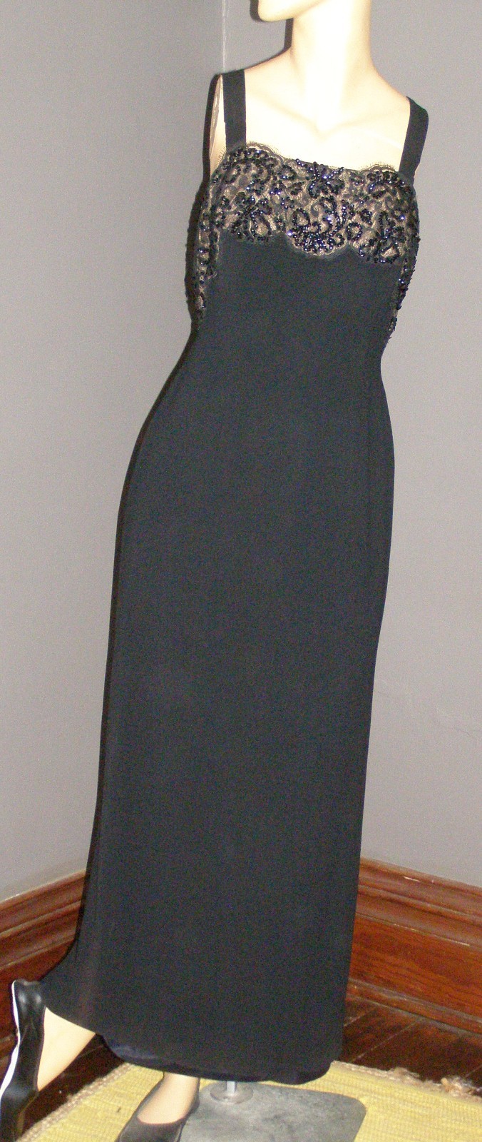 Vintage 60&rsquo;s DORTHY O&rsquo;HARA black long evening dress S M LACE & SEQUINCE bust mod