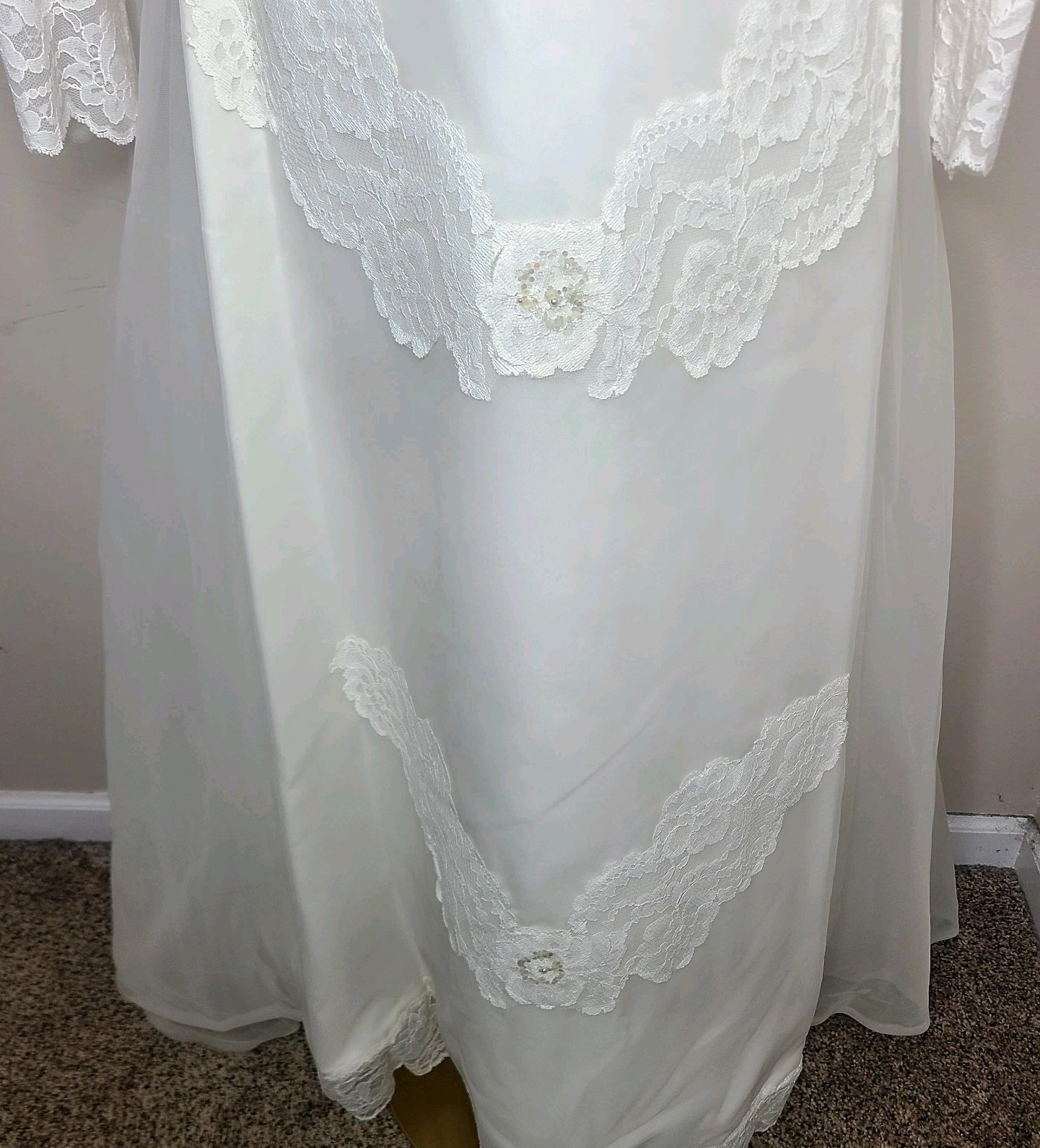 Vintage Union Made 60s Prairie Lace Sequin Empire Waist Wedding Dress Ivory