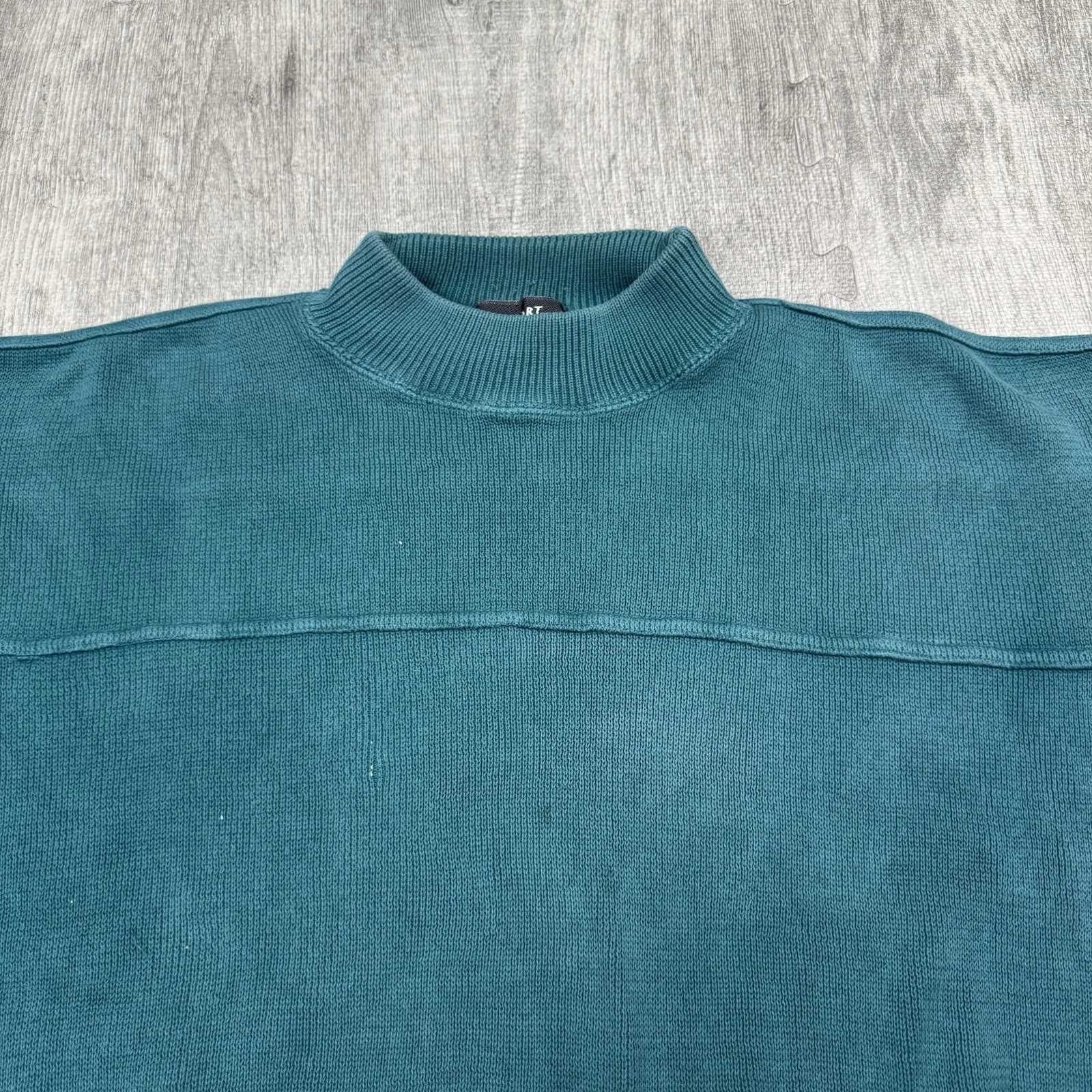 SPAGO SPORT PULLOVER MOCK NECK COTTON KNIT SWEATER AQUA BLUE 80S RETRO L/S