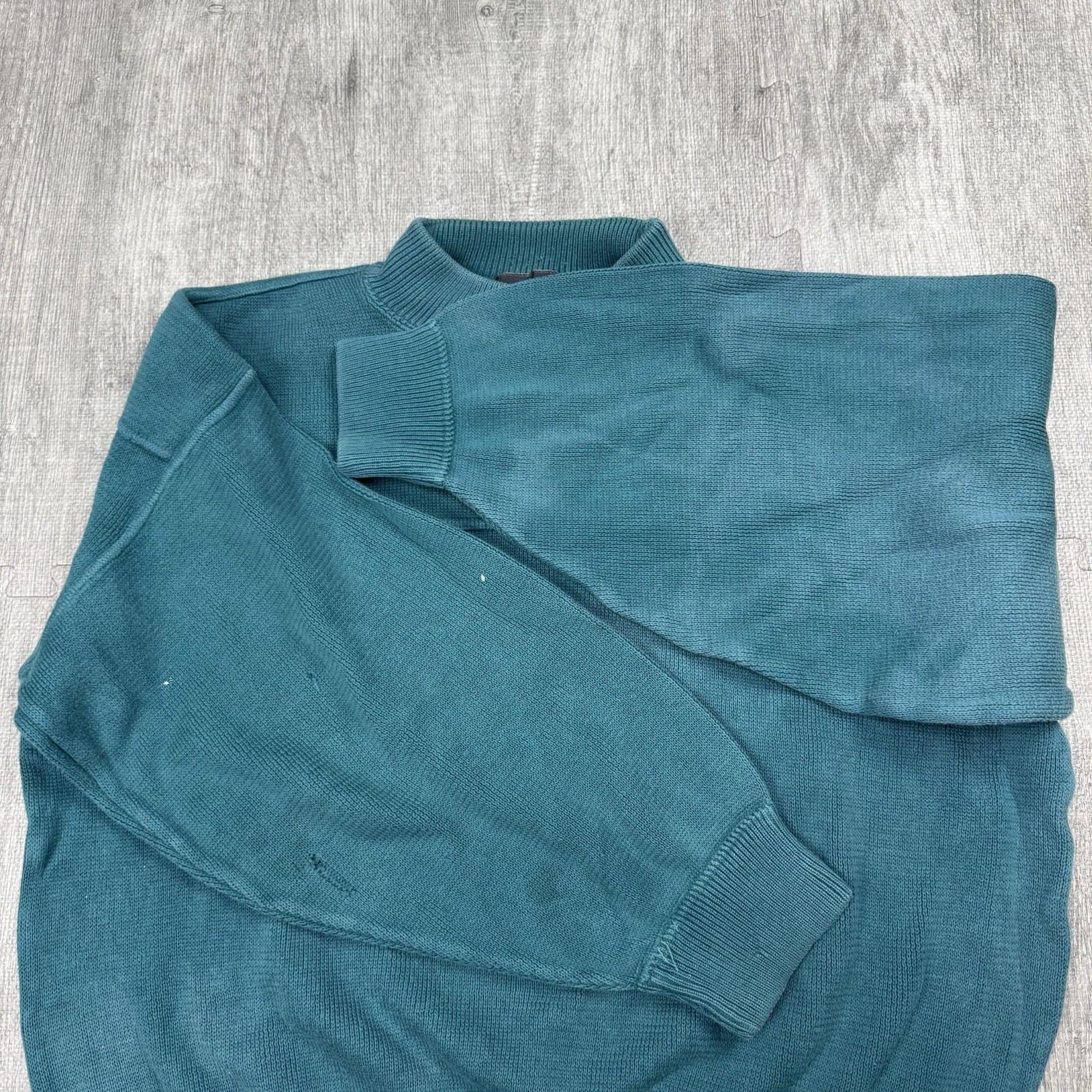 SPAGO SPORT PULLOVER MOCK NECK COTTON KNIT SWEATER AQUA BLUE 80S RETRO L/S