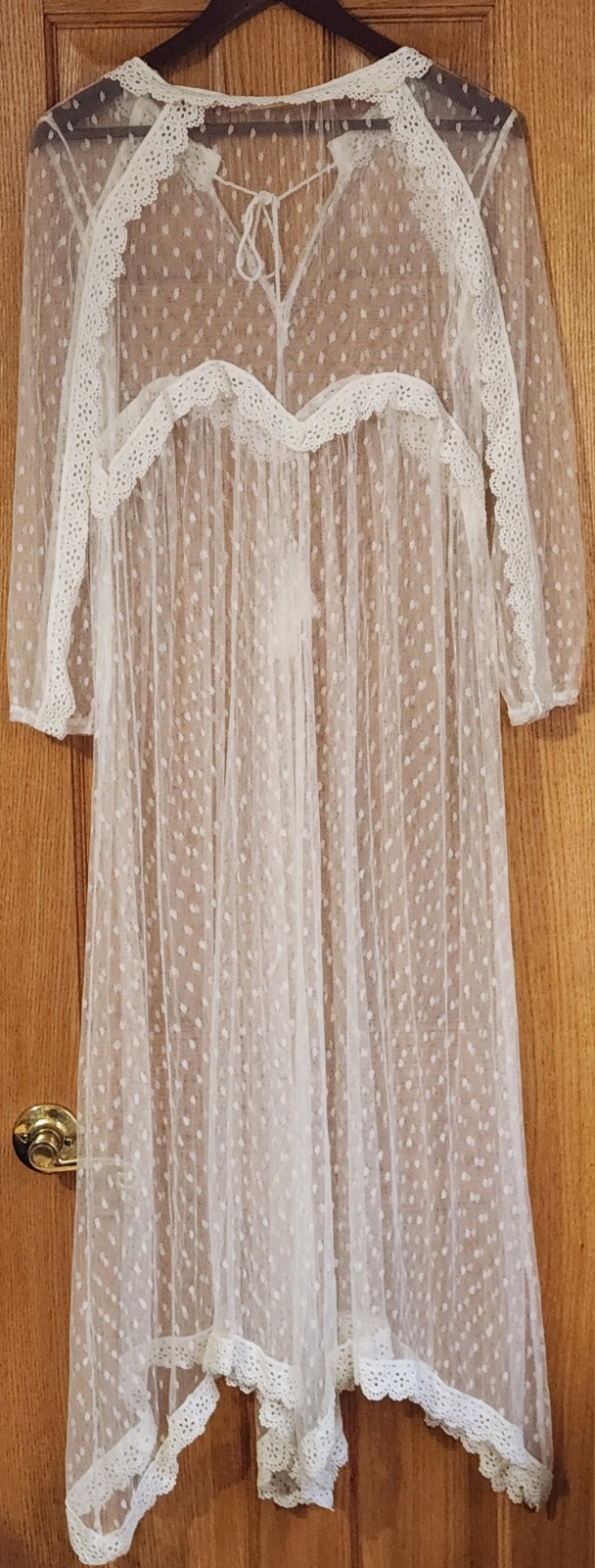 Swiss Dot Mesh Laced Maxi Naked Dress Asymmetric Women M Off White Boho Ethereal