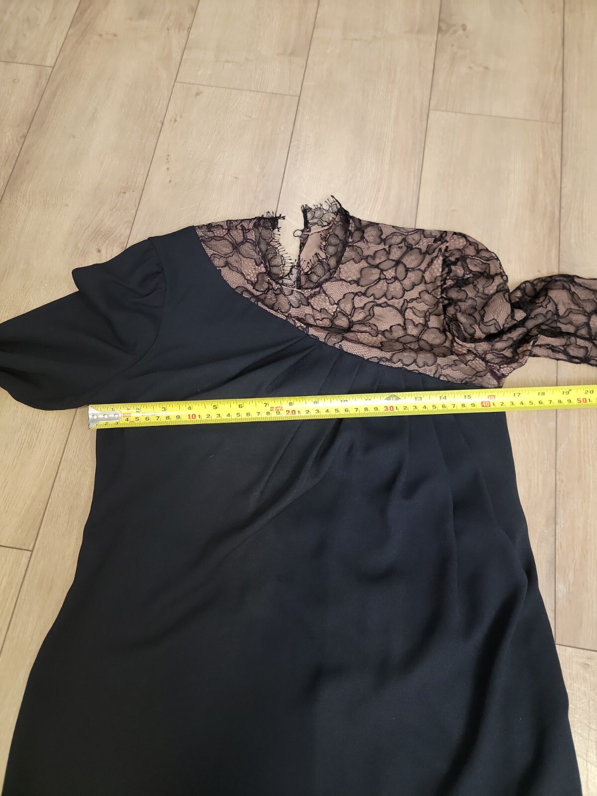 VTG BILL BLASS COLLECTION III Black Cocktail Dress/One Shoulder Lace/Knee Lengt