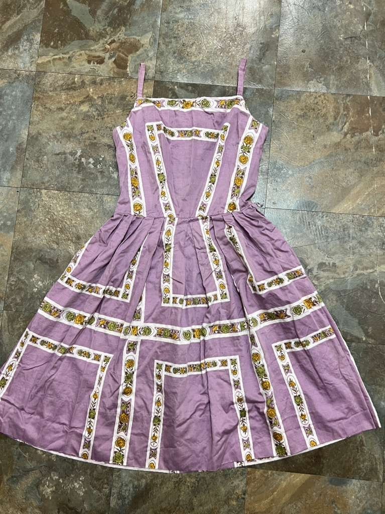 Vintage50’s L Aiglon Floral Print Sleeveless Dress, Lavender/Purple, Pleated