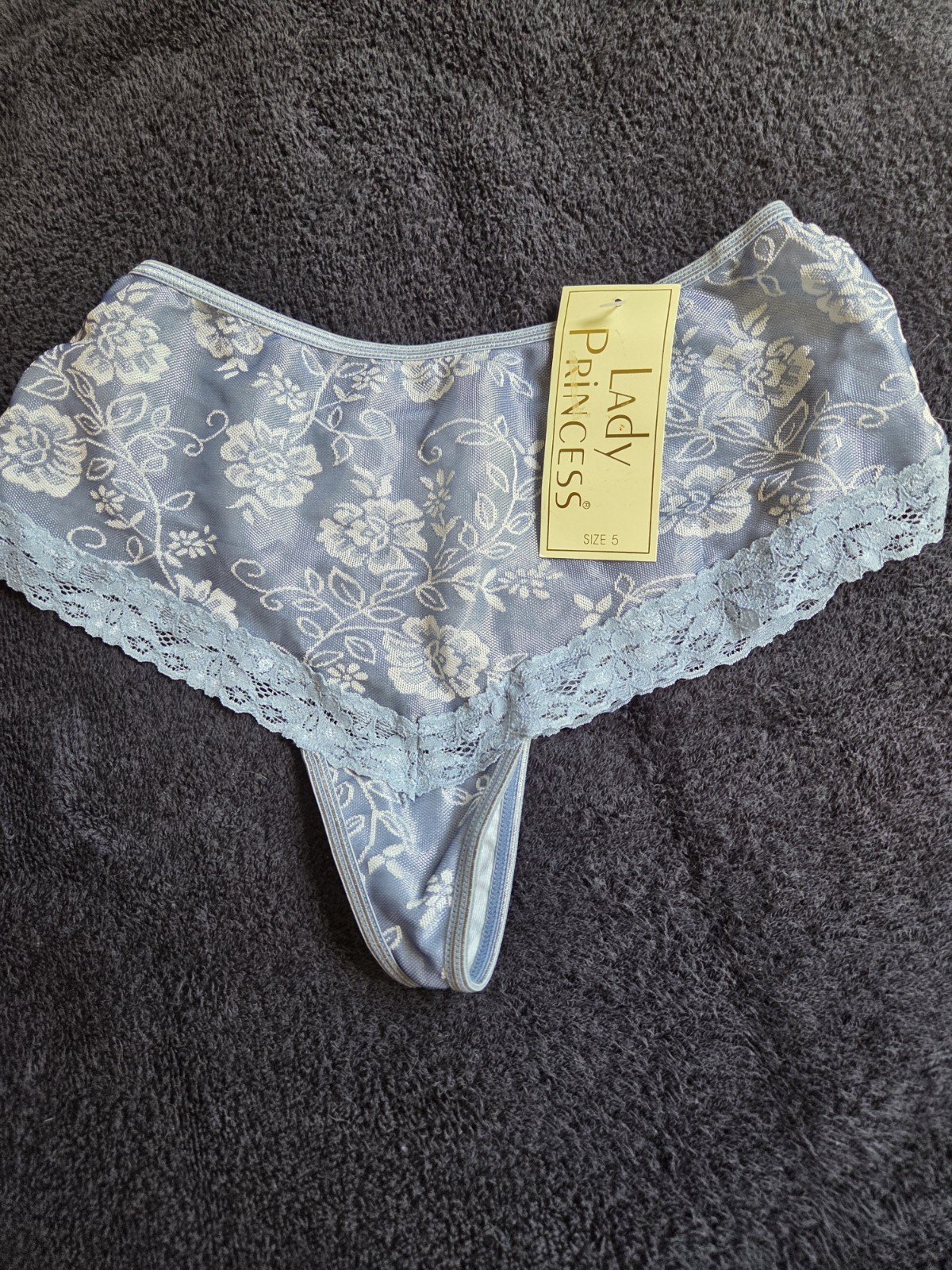 NWT Vintage Blue Floral Rayon Lady Princess Small 5 Panty Thong