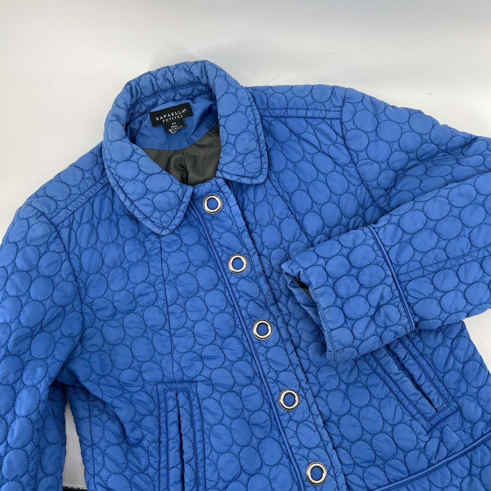 Rafaella Petite Medium Blue Quilted Jacket Snap Front Lightweight Women PM