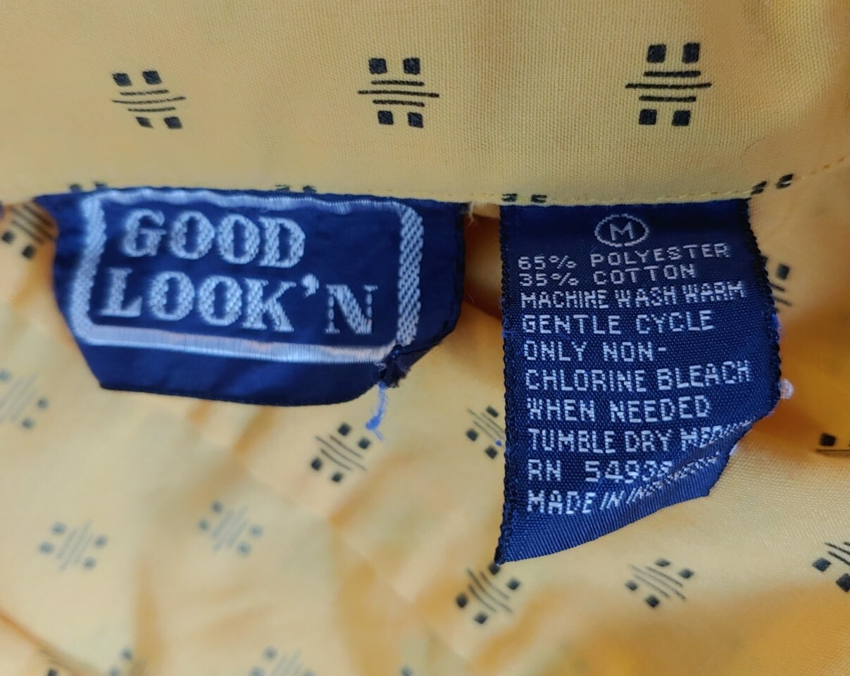 Vintage Good Look&rsquo;n Yellow Button Down Shirt with Black Pattern Size Medium
