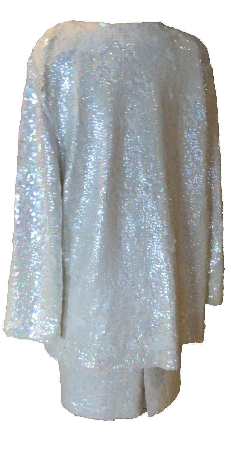 Ensemble Jacket-L Skirt-M White iridescent Sequined Entirely Brazil New Vtg