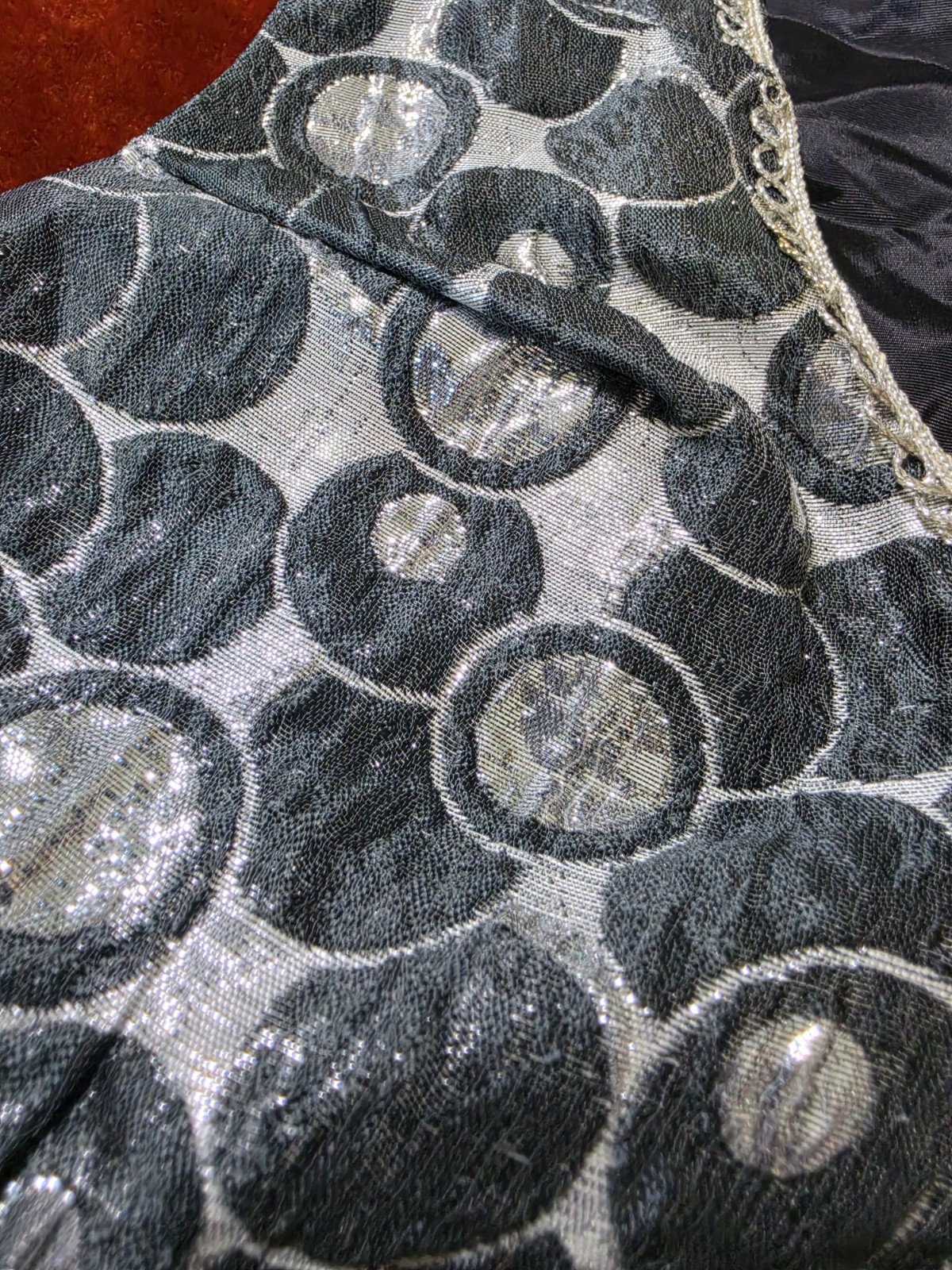 Vintage 60s 70s Silver Metallic Polka Dot Bolero Top Vest Glitter Disco Small