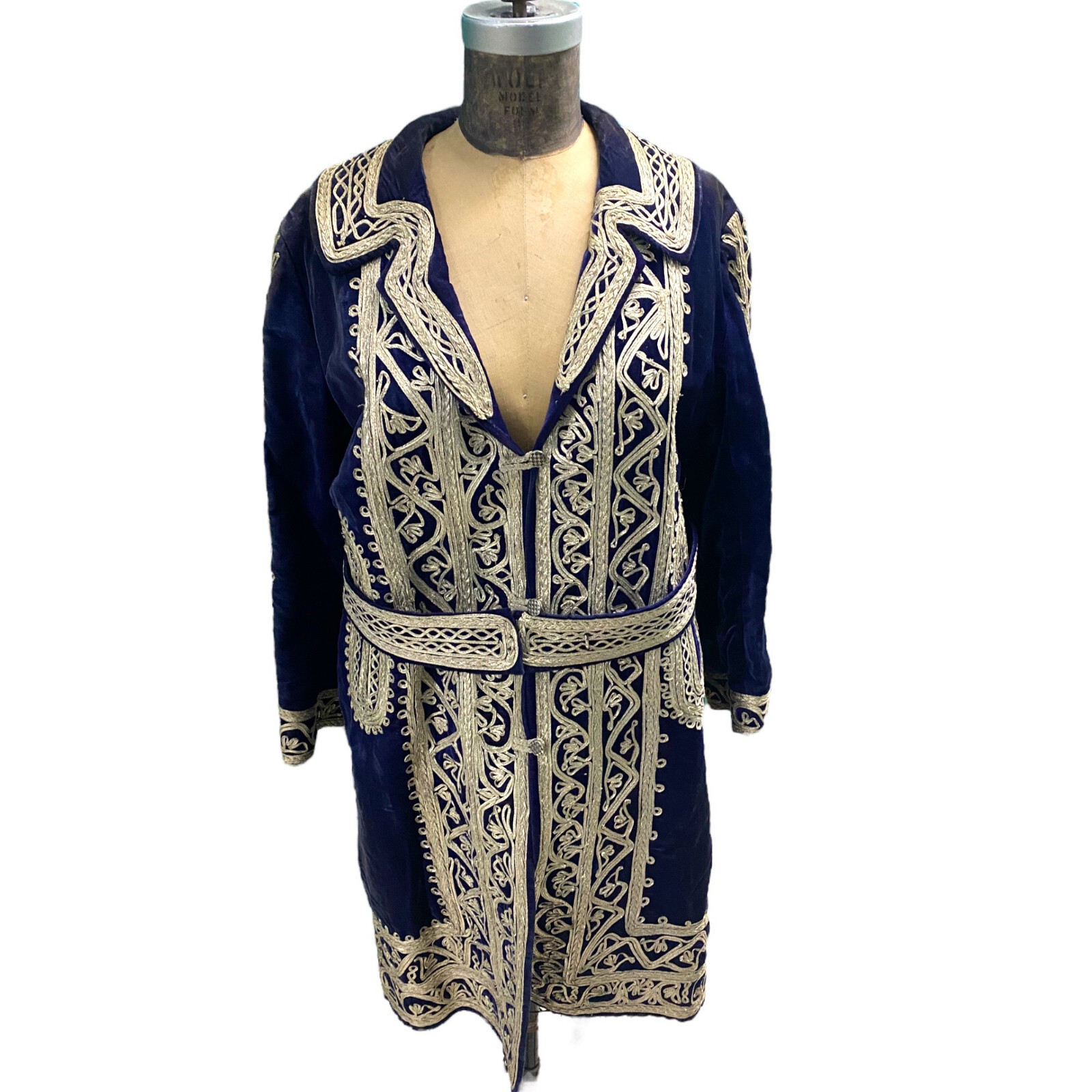 Beautiful Vintage 70s Boho Hippy Blue Velvet W/ Silver Wire Afghanistan Coat
