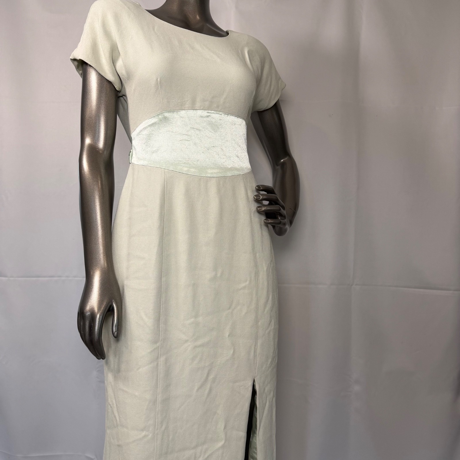 Caren Design Co Mint Green Rayon Formal Maxi Dress Size 4 Empire Waist Satin