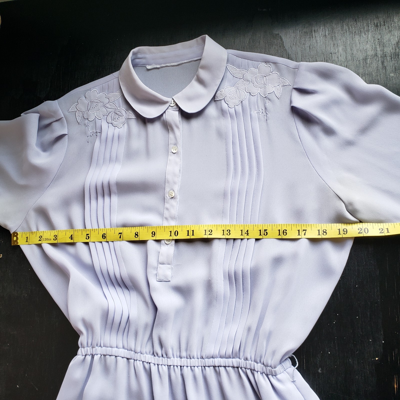 VTG 80s Dress S Chiffon Lilac Button Up Pleated Sheer Top Church Lady Secretary