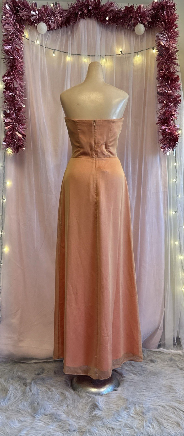 Vintage Y2K 2000s Strapless Prom Formal Evening Dress Orange Iridescent S