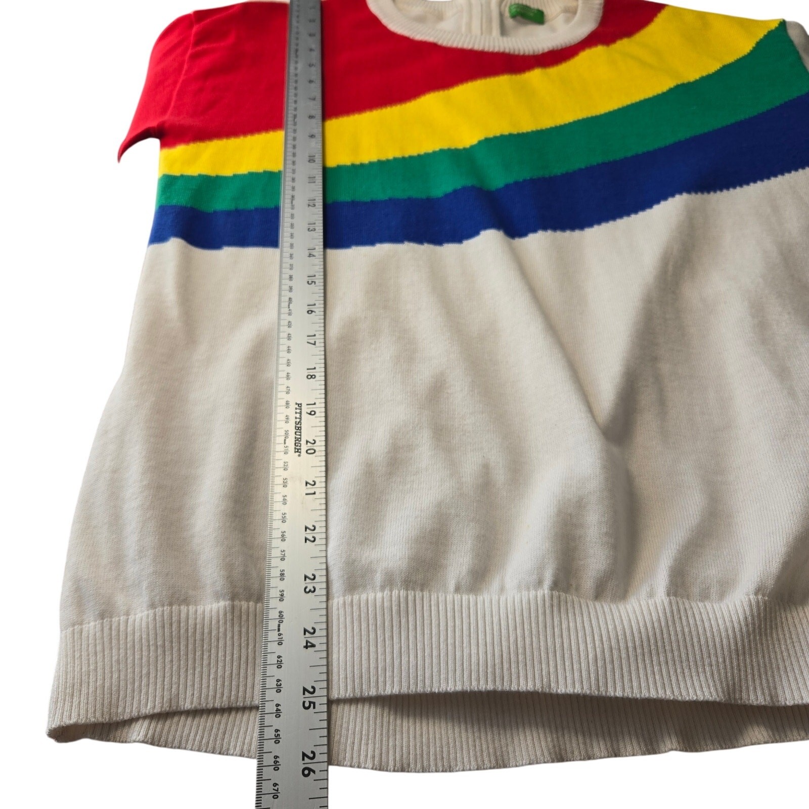 Rare Vintage Benetton Colorblock Rainbow Asymmetric Sweater Rear Zipper Size M