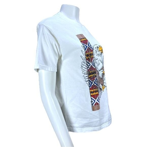 Vintage White 1998 DIAMOND DUST Eagle Totem Pole Tee Size MD