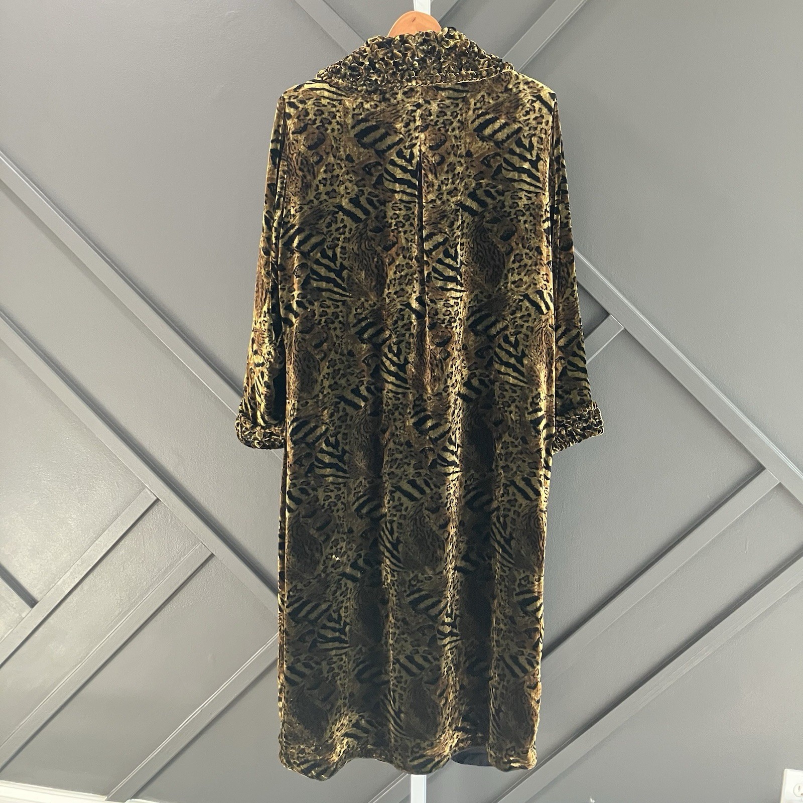Vintage Rose Animal Print Velvet Burnout Duster Robe Jacket Silk Blend Size M
