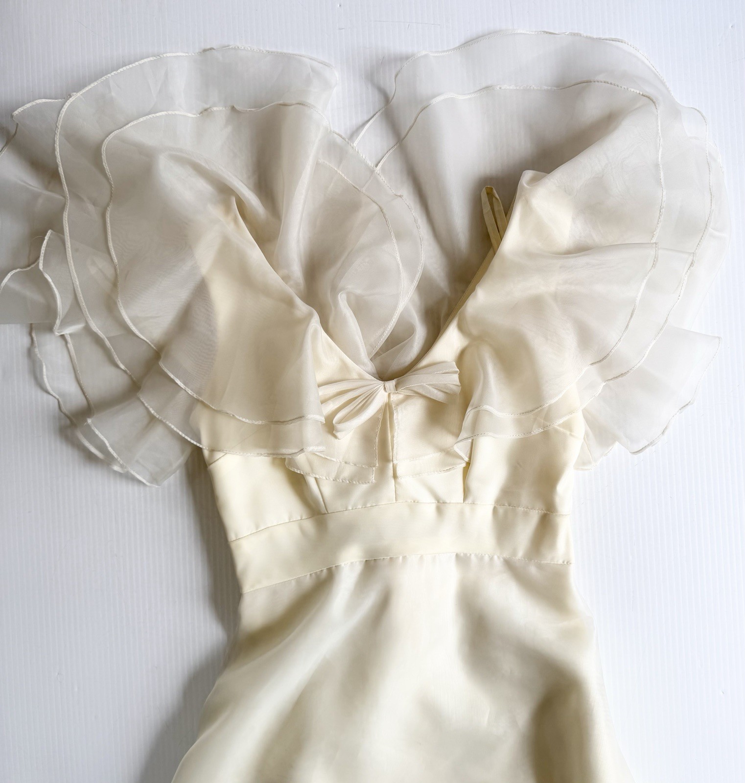 Vintage Pale Yellow Lorrie Deb Gown, Ruffles, Prom Dress