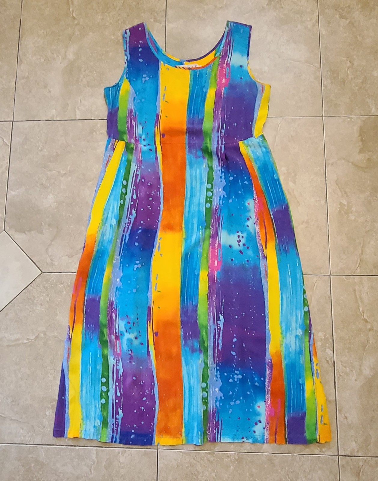VTG Jams World Rayon Rainbow « Waterfall » Midi Summer Dress Women&rsquo;s M Pockets!