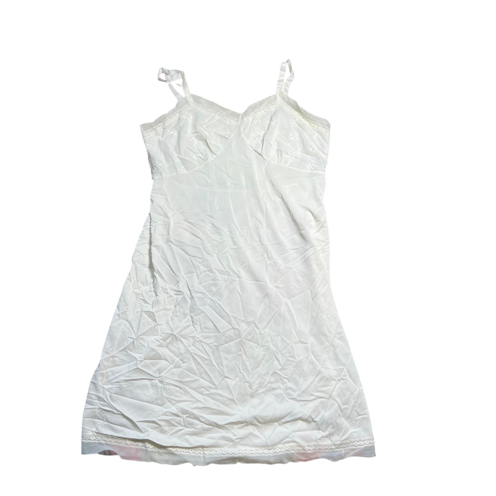 Vintage Philmaid White Nylon Full Slip Floral Embroidery Lace Trim Size 40