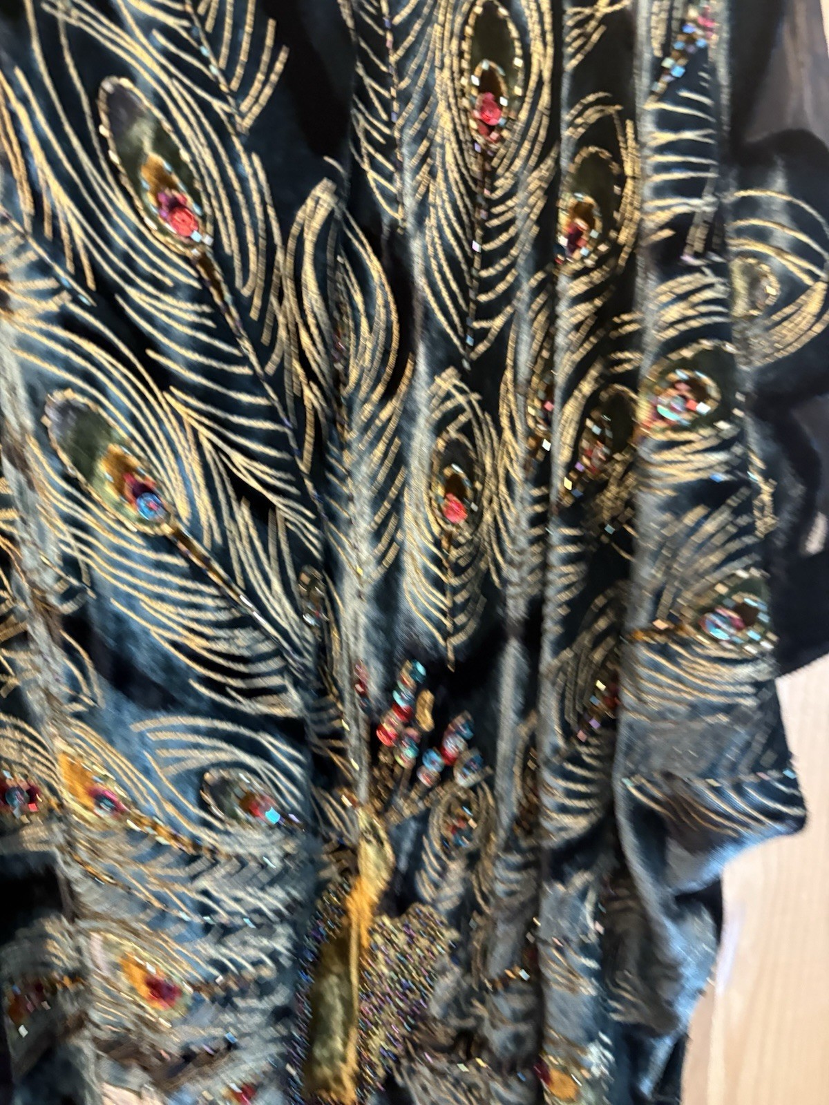Kimono Duster Jacket Peacock Floral Velvet Beaded Burnout Coverup OS L/XL/1X/2X
