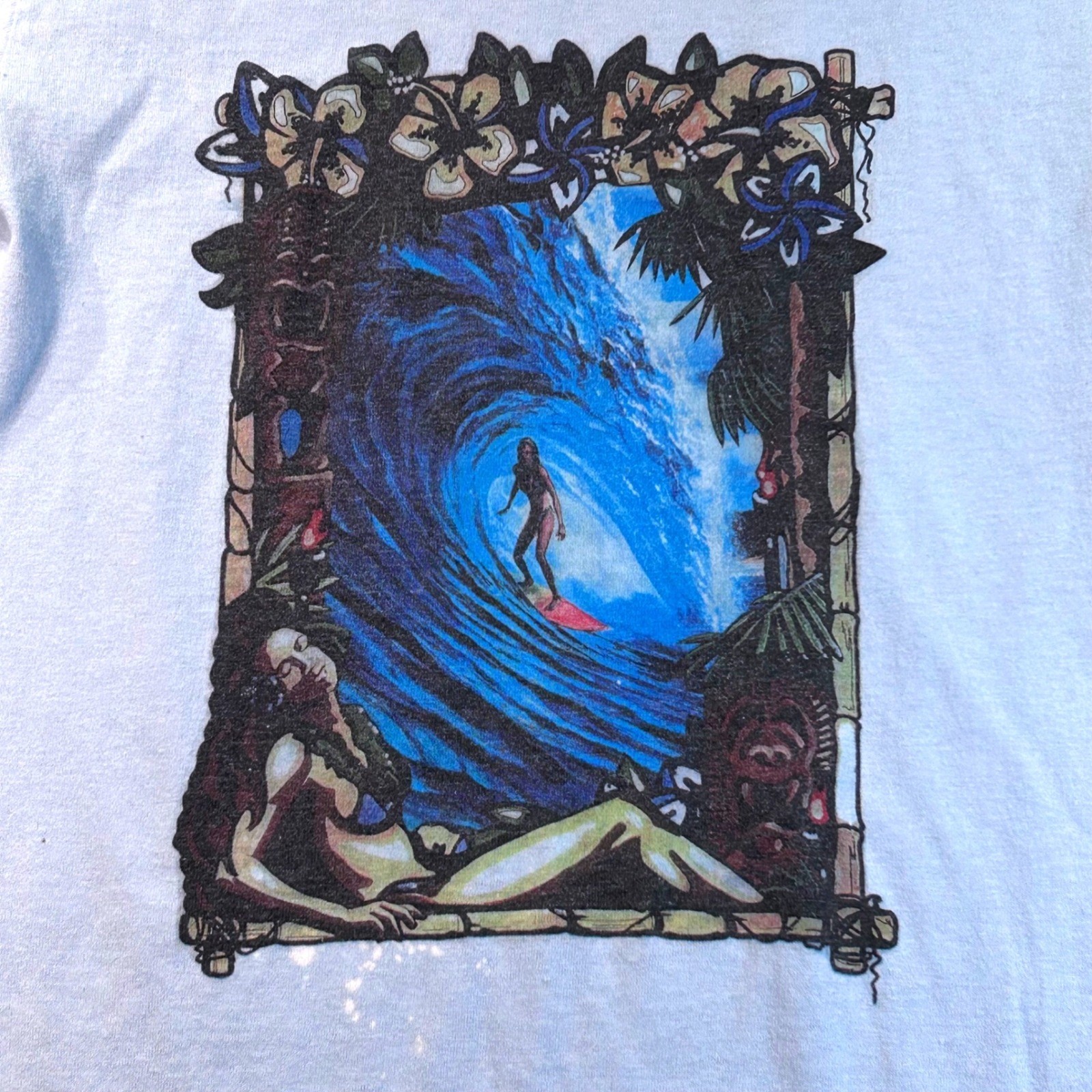 Vintage Soffe Shirts Ringer Tee Light Blue Surfing Graphic Made in USA Small