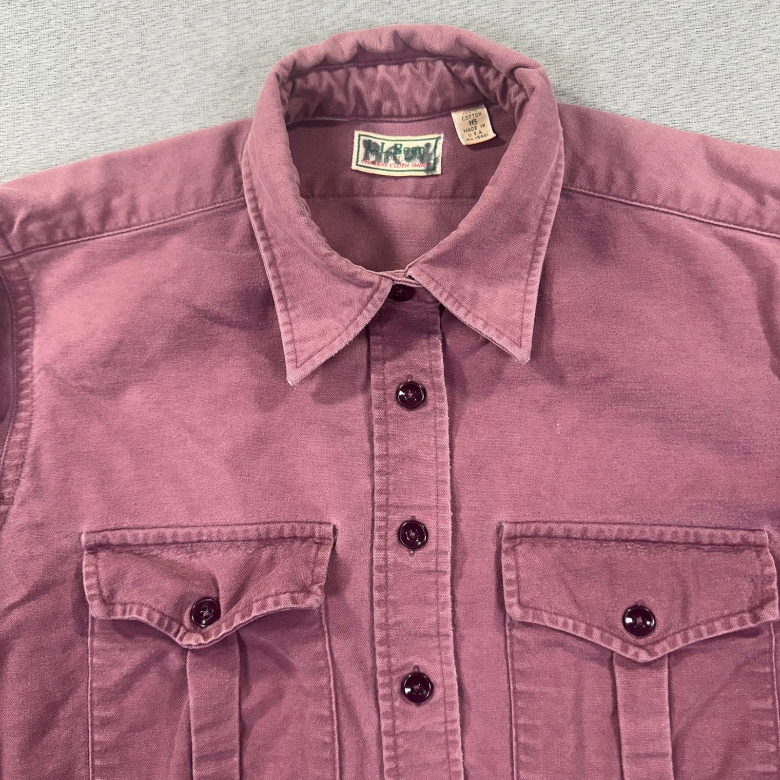 VTG LL Bean Chamois Cloth Shirt Womens 16 Plum Purple Made in USA Distressed
