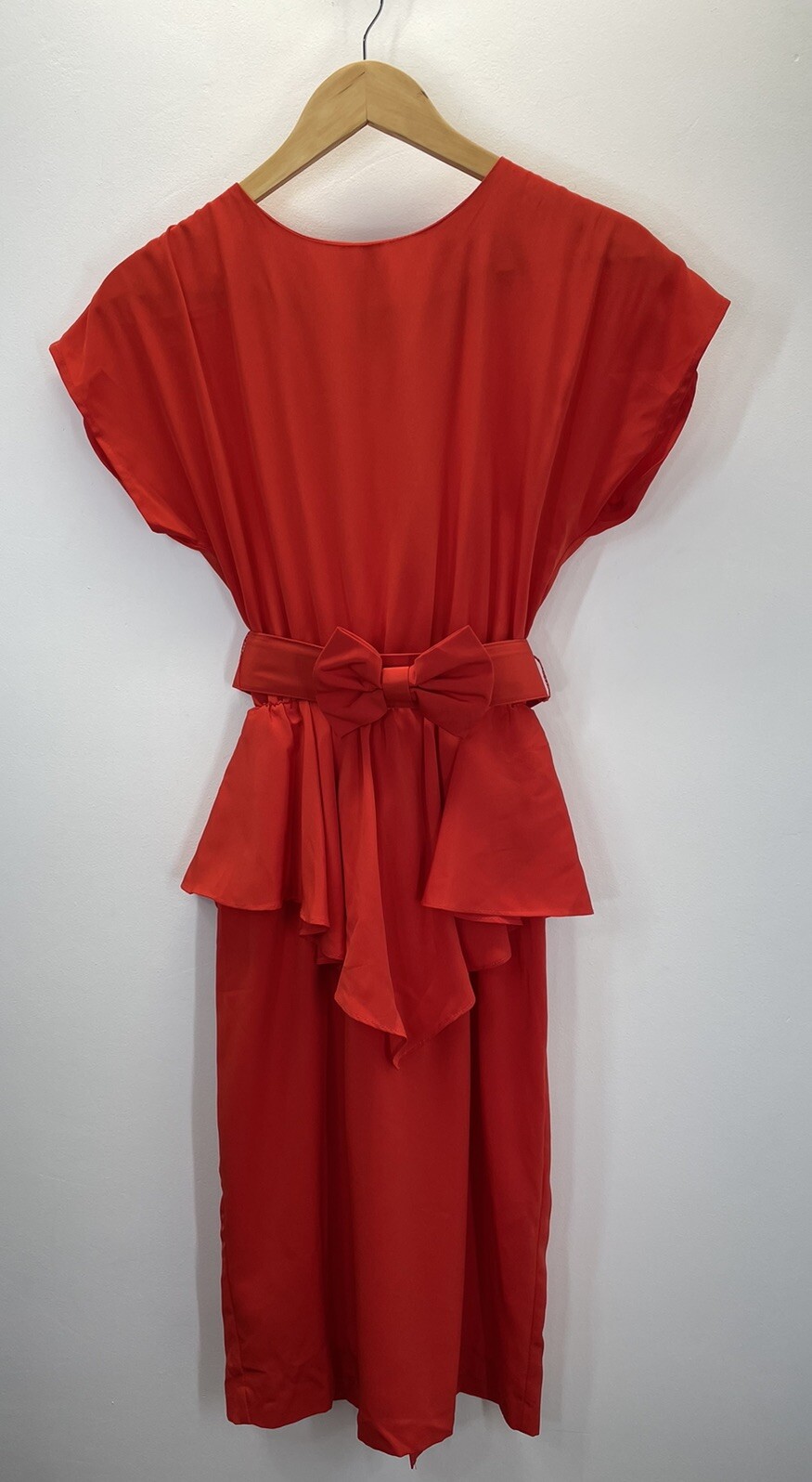 VTG 80s Dress Red Peplum Keyhole Back Bow Belt Cocktail Party SZ 5/6