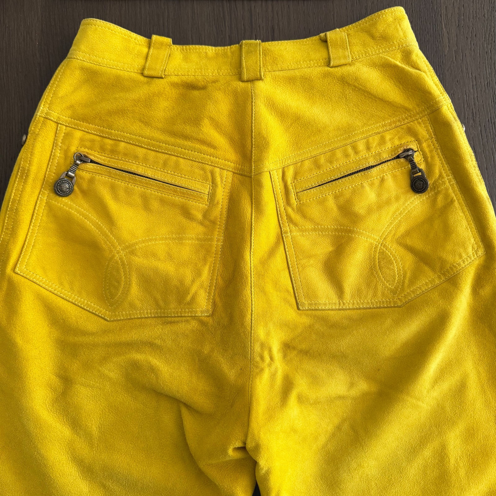GIANNI VERSACE mustard yellow suede pants size 38/XS from F/W 1994/95