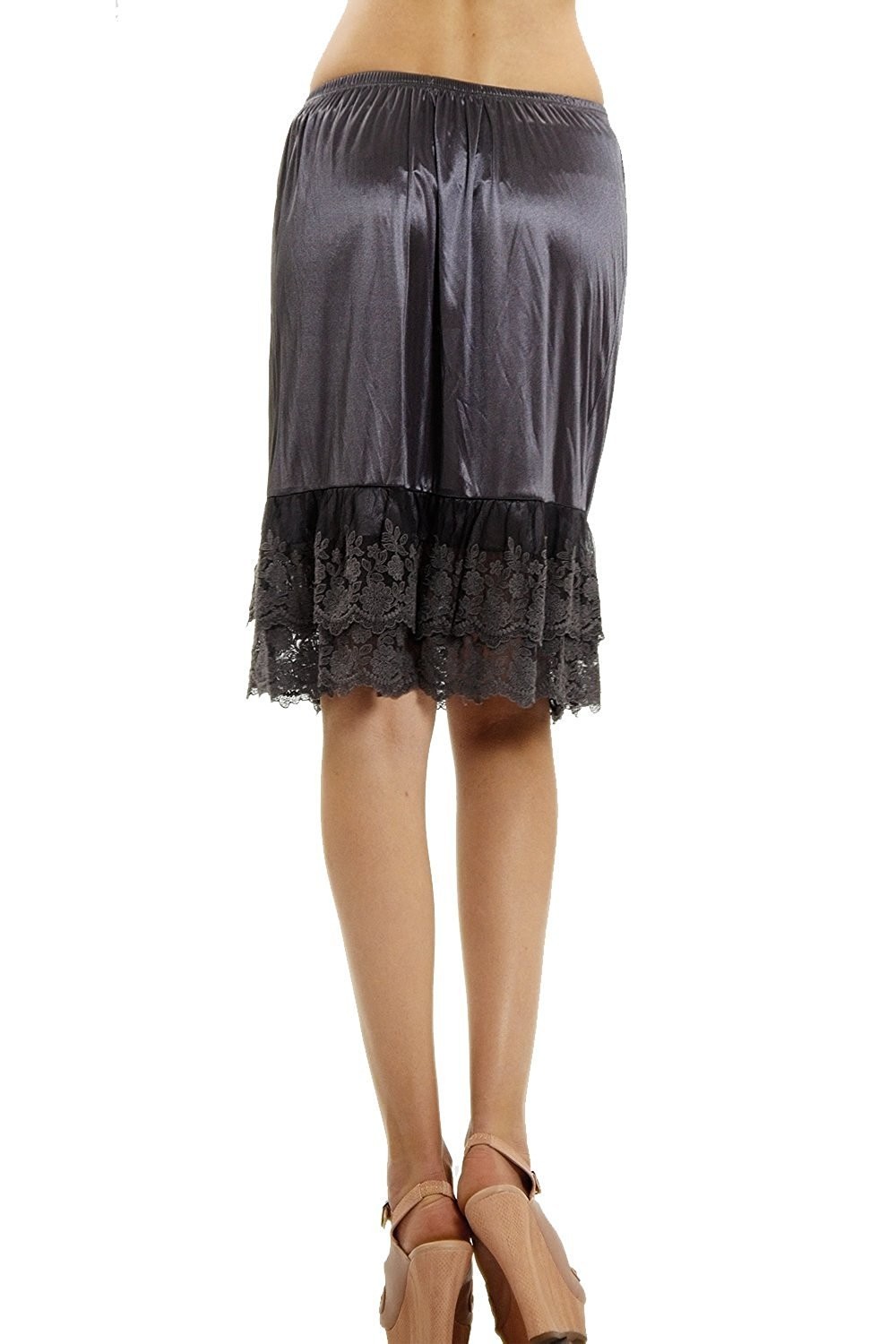 Melody Charcoal 24&Prime; Half Slip With Double Lace Ruffle Skirt Size Small